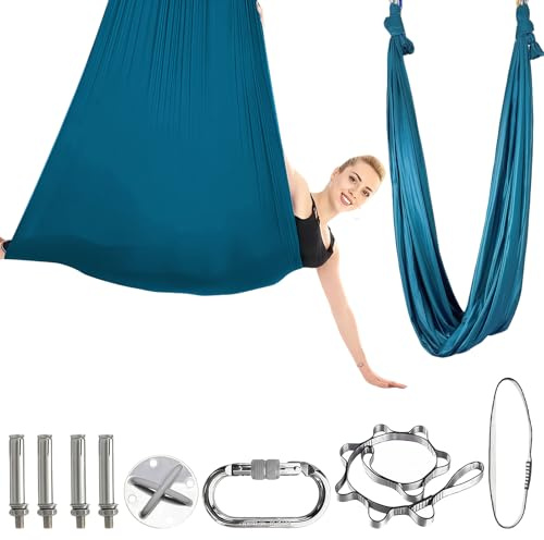 Aerial Yoga Hängematte Set Yogatuch zum Aufhängen für Erwachsene Aerial Swing Air Fliegen Schaukel Hammock Swing mit Zubehör für Indoor Übungen Anti Gravity Übungen(100x280CM) (Dunkelgrün)