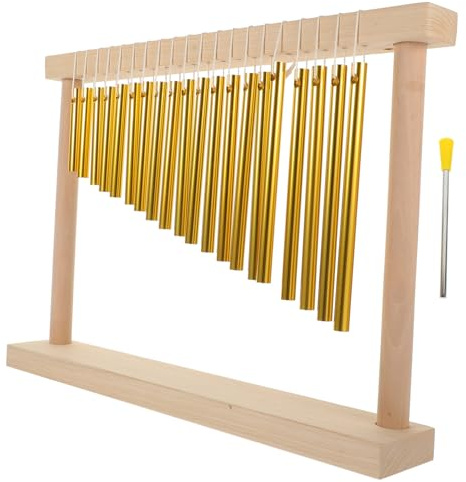 HOMOBABE Professional Solid Brass 20-tone Wind Chime Set with Wooden Base and Drumstick, Twenty-tone Teaching Percussion Instrument for Musical Accompaniment and Classroom Use