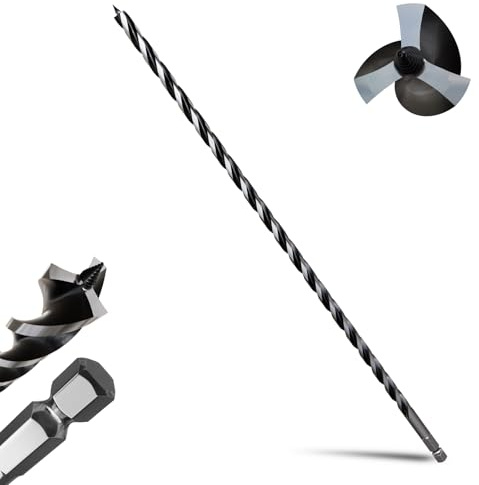1/2×24 Professional Auger Drill Bit for Wood with Quick Change 1/2 Hex Shank- 3-Cutter Design with Dual-Flute for Fast Chip Removal, Fits Hardwood, Softwood, PVC, Drywall & Tree Stumps