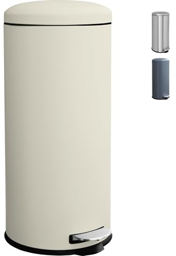 Ullege Mülleimer,30L Tretmülleimer mit Softclose-Deckel,30 Liter Abfalleimer mit Fußpedal,Rund Mülleimer mit Inneneimer,Treteimer Küche, Creme