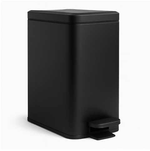 Relaxdays Mülleimer, 10 Liter, 16 cm schmal, Softclose, Fußpedal, Inneneimer, Küche & Bad, Matter Abfalleimer, schwarz