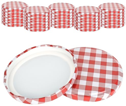 YHNDECO 30 Stück Twist Off Deckel, Schraubdeckel Für Gläser TO 82 Rot-Weiß Kariert, Schraubverschlüsse für Gläser, twist off decke für 230/350 / 435 ml / 565 ml (30, Rot kariert)