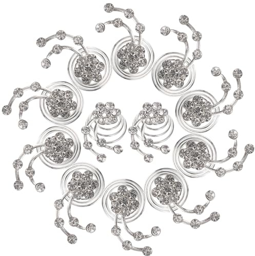Zerodeko Lot de 12 Épingles à Cheveux Spirales en Alliage Argenté Strass Accessoires Coiffure pour Femmes Tresses et Mariages Décorations Capillaires Brillantes et Résistantes