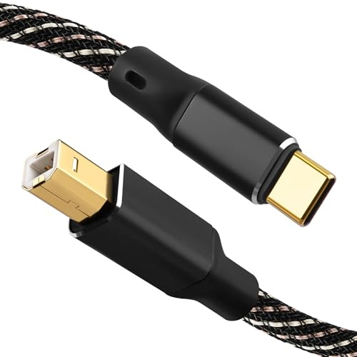 YYTCG USB B auf USB C Audiokabel, 6N OFC vergoldetes geflochtenes Druckerkabel, für Hi-Fi DAC, Verstärker, DJ-Controller, Audiophile und Musikliebhaber (0,5 m)