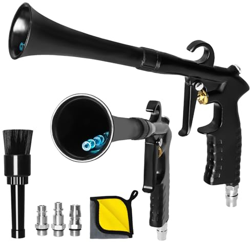 Pistolet de Nettoyage Voiture, 6-9.2 Bar, Pistolet de Nettoyage à Air Comprimé, Soufflette Air Comprimé avec 2 Buses, pour Intérieurs de Voiture et Moquette