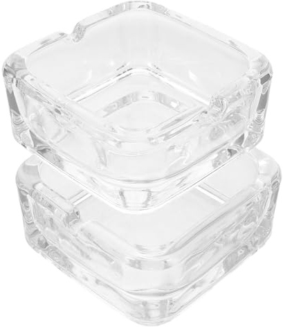 Alipis Cenicero de Cristal Transparente Cuadrado a Prueba de Viento 2 Piezas, Cenicero Pequeño para Coche y Escritorio, Decoración para Interior y Exterior, 9,4 X 9,4 X 4 Cm, Uso
