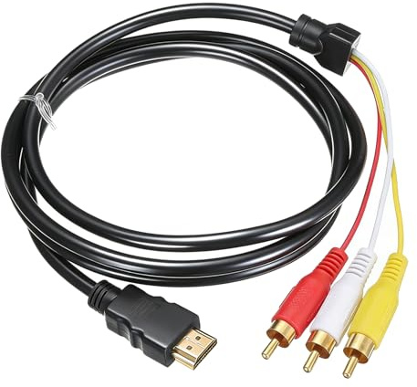 Cable HDMI a RCA 1.5 m, Adaptador HDMI Macho a 3 RCA AV Unidireccional Audio Video 1080P, Compatible con TV Analógica, Proyector, Receptor HDTV, STB, VCR, VHS y Reproductor con Conectores Dorados