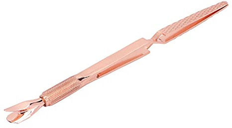 Sonew Pinza para Decoración de Uñas, Empujador de Cutículas y Pinzas de Acero Inoxidable para Dar Forma a las Uñas, con Diseño de Doble Cabeza para Uso en Salón y Hogar (Oro rosa)