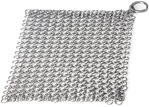 Amagabeli Limpiador de Hierro Fundidode Acero Inoxidable, 20x15,2cm Depurador de Cota de Malla para Todo Tipo de Parrillas, Sartenes, Parrillas y Hornos Holandeses