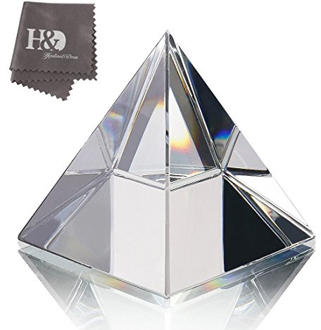 H&D HYALINE & DORA 4.3 H Large Clear Crystal Pyramid Paperweight with Gift Box for Prosperity