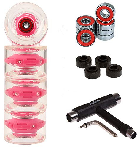 FunTomia 4 Stück (LED) Longboard/Skateboard Rollen (Big Wheels) in 70x51mm inkl. ABEC-9 Kugellager und Magnet Spacer 80A Rollenhärte + T-Tool