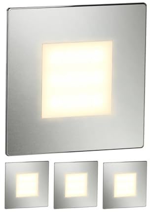 ledscom.de 4x LED Treppenlicht/Wandeinbauleuchte FEX für innen und außen, eckig, edelstahl, 85 x 85mm, warmweiß