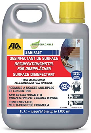 FILA Surface Care Solutions, SANIFAST, Desinfektionsmittel, das sich ideal für die Gründliche Reinigung und Desinfektion aller Arten von Oberflächen eignet, 1L