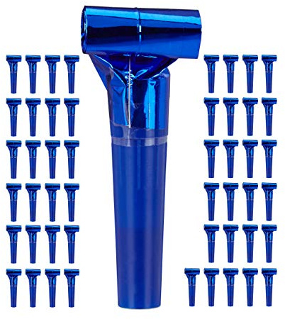 Relaxdays 50x Trombette da Festa, Set di Fischietti per Bambini, Compleanno, Carnevale, Party-Kit, Carta, Blu