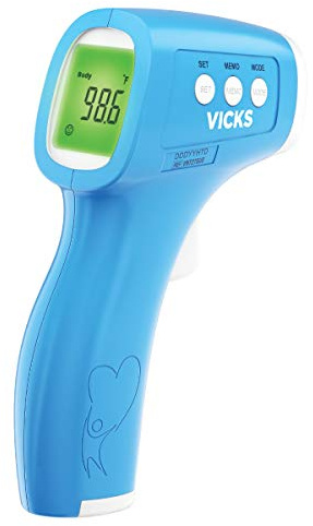 Vicks Non-Contact Infrared Thermometer for Forehead, Food & Bath, No-Touch Forehead Thermometer for Adults and Kids, Fast, Reliable and Accurate, Blue