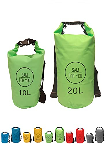 Sam for You Wasserdichter Packsack, Waterproof, Seesack, 10/20 Liter, Drybag mit verstellbarem Schultergurt (Grün, 20 L)