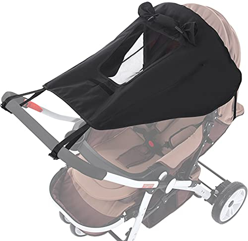 Universal Sonnensegel Kinderwagen, Hantoc Verstellbar Sonnenschutz für Kinderwagen Sonnensegel mit Sichtfenster und Seitenflügel mit UV Schutz 50+ und Wasserdicht Schwarz