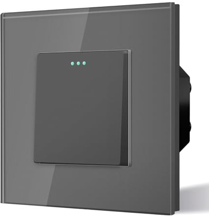 BSEED Interruptor pared Normal,Basculante Con Luz de Orientación,Marco de Cristal,Fácil Instalación,Fáciles de Limpiar,1 Gang 1 Vía,86mm Gris