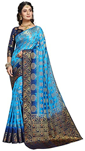 C J Enterprise Sari de seda Kanjivaram pura para mujer para boda con blusa pieza (L312 paithani)