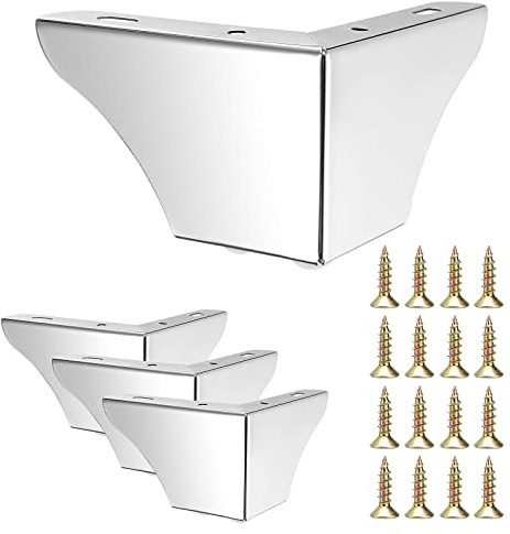 SUMNACON 4 Stück 8cm Möbelfüße aus Stahl Schrankfüße Beine für Stühle Tisch Schrank TV-Schränke Schubladen Sofa Mit Schrauben Möbelbeine Einfachen Montage Dreieck(Silber)