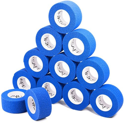 Inksafe Blue Self Adherent Cohesive Bandages 2.5cm x 4.5m Box of 12 - Uses Include Vet Wrap, Tape for Wrist and Ankle Sprains, Finger and Thumb Tape,