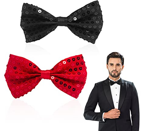 MIVAIUN 2 Pezzi Farfallino in Paillettes Unisex-Adult grande farfallino regolabile Nero Rosso Uomo elegante casual anche per Maschile taglia unica (Nero Rosso)