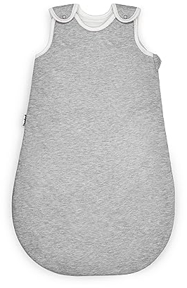 Ehrenkind® Ganzjahres-Schlafsack Rund mit Wollfüllung | 100% Bio-Baumwolle mit 100% Wolle Füllung Baby-Schlafsack | Oeko-TEX | Hellgrau Melange 74/80