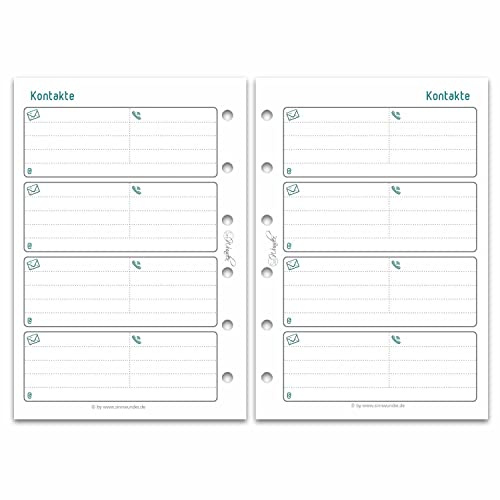 SinnWunder® Premium Ringbuch-Einlagen für Adressen und Kontakte - für 6-Ring-Planer - Größe Pocket