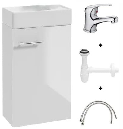 .Deftrans Domodomo Mueble de Baño con Lavabo Armario de Lavabo 40x68x21.3cm Juego de Lavabo de Cerámica Mueble de Pared para Baño Pequeño - Armario Colgante con Lavabo para Baño de Visitas