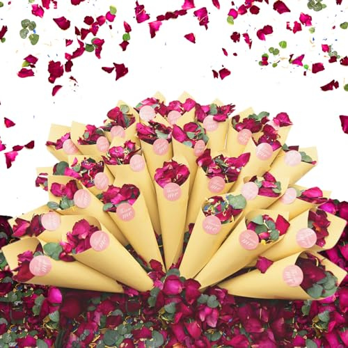 Hochzeitskonfetti mit Rittersporn, Jasmin und Ringelblume für verbesserten Segen, 3 Quarts rote Rosenblätter und Eukalyptusblätter, große Verpackung für 30 Tassen