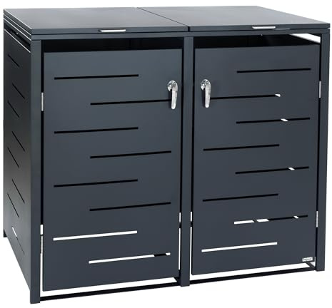 Zelsius Mülltonnenbox 2er Mülltonne | (B) 132 x (T) 80 x (H) 117 cm | Anthrazit RAL 7016 | inkl. Erweiterungsmöglichkeit | Müllhaus, Aufbewahrungsbox, Mülltonnenverkleidung, 1 Tonne