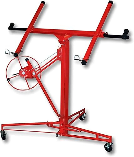 16FT Heavy Duty Drywall Lifter Plasterboard Lifter Panel Hoist Jack Tool Lifter With 4 Caster Wheels Rolling Lockable Red