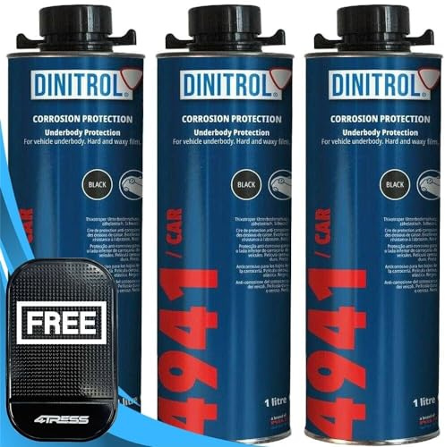Dinitrol 3 x1 Litre Underbody Chassis Rust Proofing Black 4941 - Self Healing Abrasion Resistance Car Underbody Underseal Coating with 4Tress Non Slip Car Dash Mat (4T-3L-4941)