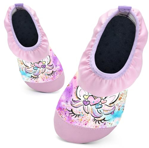Kids Swim Water Shoes for Girls Toddlers Baby Aqua Socks for Kids Quick Dry Pool Beach Barefoot Children（Unicorn Pink 28/29