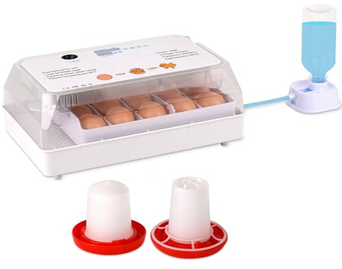 MUYIRTED Brutautomat Vollautomatisch 15 Eier Brutmaschine Mit Egg Candler, Visueller Eierinkubatoren Für Bruteier, Automatischer Hühnerfütterer Und -Tränke, Intelligenter Inkubator