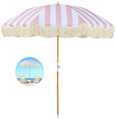 ELZEM 180cm Sonnenschirm Balkon Neigbar Gartenschirm Groß Mit Quasten Strandschirm Uv Schutz Balkonschirm Mit 8 Rippen Wasserdicht Mit Tragetasche Für Balkon Garten Terrasse Strand