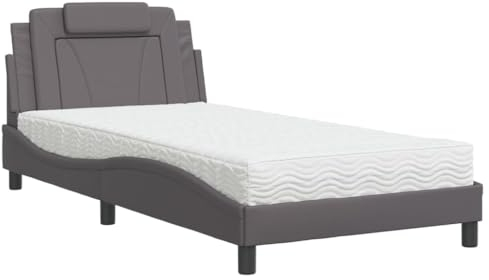 vidaXL Bett, Polsterbett Viana mit Matratze, Bettgestell Bettrahmen mit Lattenrost, Einzelbett Schlafzimmerbett, Grau 100x200cm Kunstleder