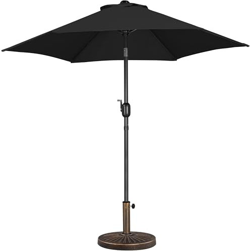 Yaheetech 2.3m Garden Parasol Umbrella Patio Table Umbrella Outdoor Tilting Crank & Handle Parasol with 10kg Resin Base Stand - Black