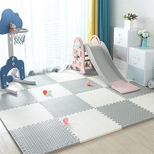 KAYEF Schaumstoff-Spielfliesen, ineinandergreifende Matte, Bodenmatten für Schaumstoff-Spielmatten, Puzzle-Matte, 59,9 x 59,9 x 1,2 cm, Weiß + Grau, 16