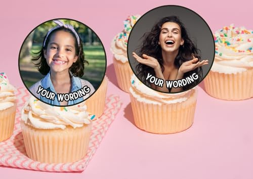 edible 20 x 5cm YOUR PHOTO Personalised cupcake toppers uncut - 2 different photos HEN/BIRTHDAY/RETIREMENT/ (icing paper)