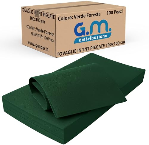 Generico GM 100 Pezzi - Tovaglie Coprimacchia in TNT Alta Qualità Italiana 100x100cm Colore VERDE SCURO Ideali per la ristorazione vari colori
