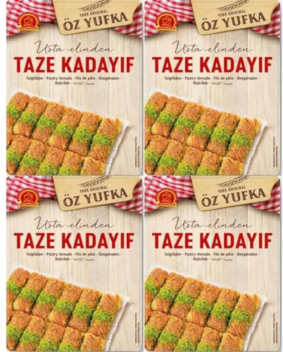 Pufai - Lote de 4 hilos de masa, pelo de ángel Kataifi Kadayif Shredded Fillo Masa Pastelería Kadaifi Hilos Taze Kadayif para chocolate Dubai 400 gr