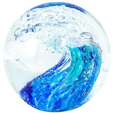 Mundgeblasene Glasfiguren, Kugel, Ozeanwellen, Briefbeschwerer, Glaskugel für Schreibtisch, Zuhause, Büro, Schlafzimmer, Aquarium, Dekoration, Geschenke für Freunde, Familie, Liebhaber