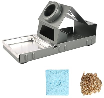 Tiardey Soporte para Soldador con Lana de latón y Esponja de Limpieza Soporte Estable portátil con Ranuras para Puntas de Soldadura No Necesita Agua para una Soldadura eficiente