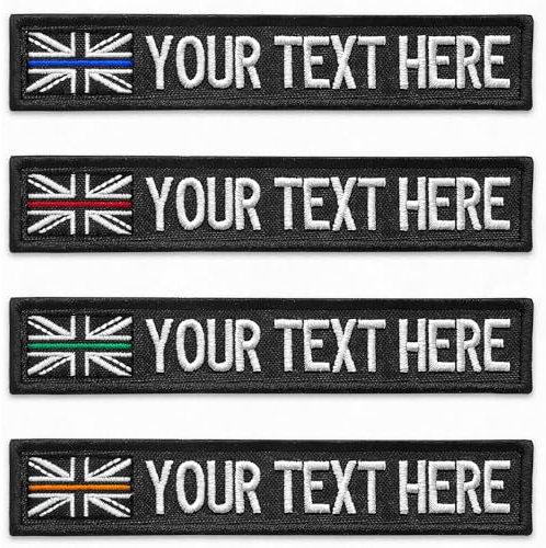 CUSTOM THIN LINE Name Tag Tactical Vest, Backpacks, Bag | Thin Blue Line, Red, Green, Orange | UK Flag Embroidered Patch | Personalised Name Badges Police, Firefighters, Rescue (Hook Tape Patches)