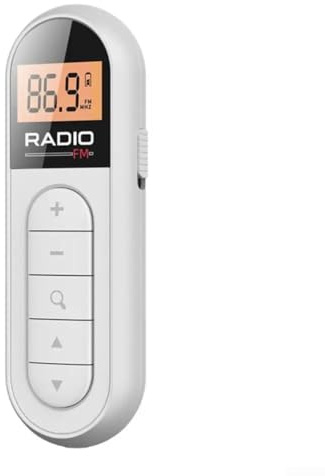 Hasaller Radio con clip trasero de radio, radio digital portátil, mini radio recargable, radio DAB portátil, tamaño de bolsillo, radio FM, baja distorsión, pantalla LCD, para camping, trotar (blanco)
