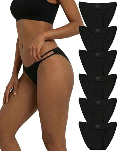 INNERSY Black High Leg Knickers for Women Ladies Underwear Stretchy String Bikini Briefs Pack of 6 (12, 6 Black)