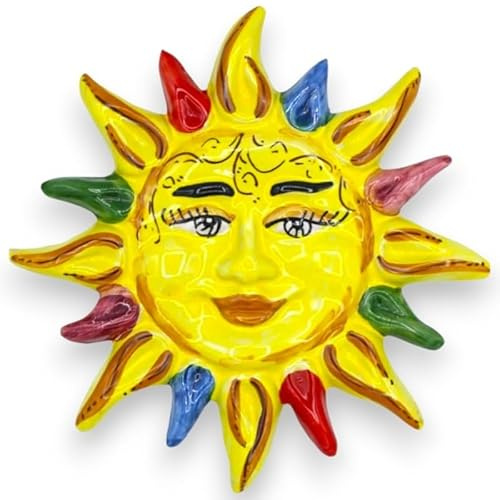 SICILIA BEDDA CAPACI Sole Fuoco in Ceramica Caltagirone, (1Unità) Varie opzioni Colore Raggi e 2 opzioni Misura - Multicolore, Ø 18 cm