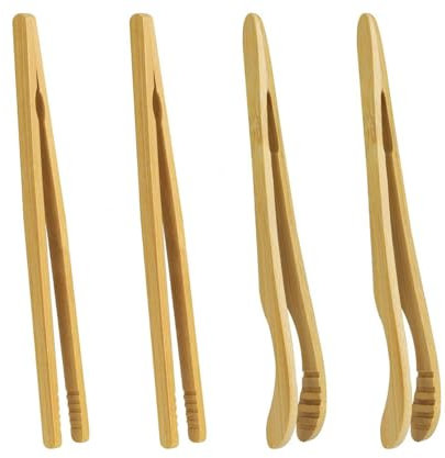 Wxinsheng Pinces en Bambou,4 Pinces en Bambou Réutilisables,Petites Pinces à Barbecue,Pince à Pain en Bois,pour Cuisson,thé,Sushis et Pâtisseries