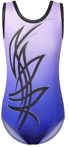 EnxJire Mädchen Turnanzug Gymnastik Leotards Mädchen Gymnastikanzug Einteiliger ärmelloser Tanzanzug mit Farbverlauf Ballettanzug Übungskleidung(PurpleBlue,12A)